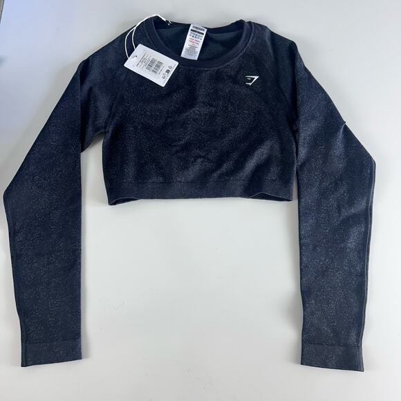 Gymshark Adapt Fleck Seamless Crop Top Long Sleeve Large Mineral/Black NWT - Picture 1 of 10